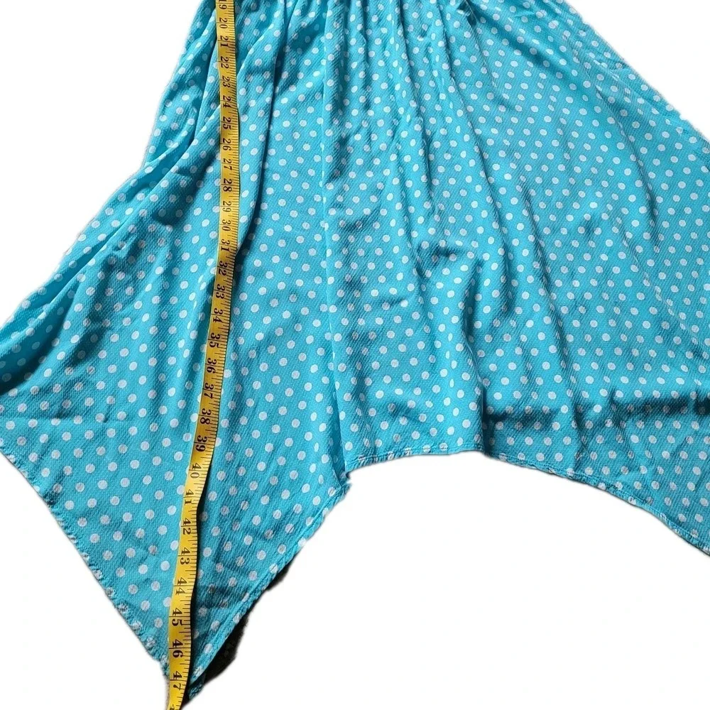 Michael Kors‎ Sky Blue Polka Dot Smocked Waist Midi Dress Large Romantic Pin Up